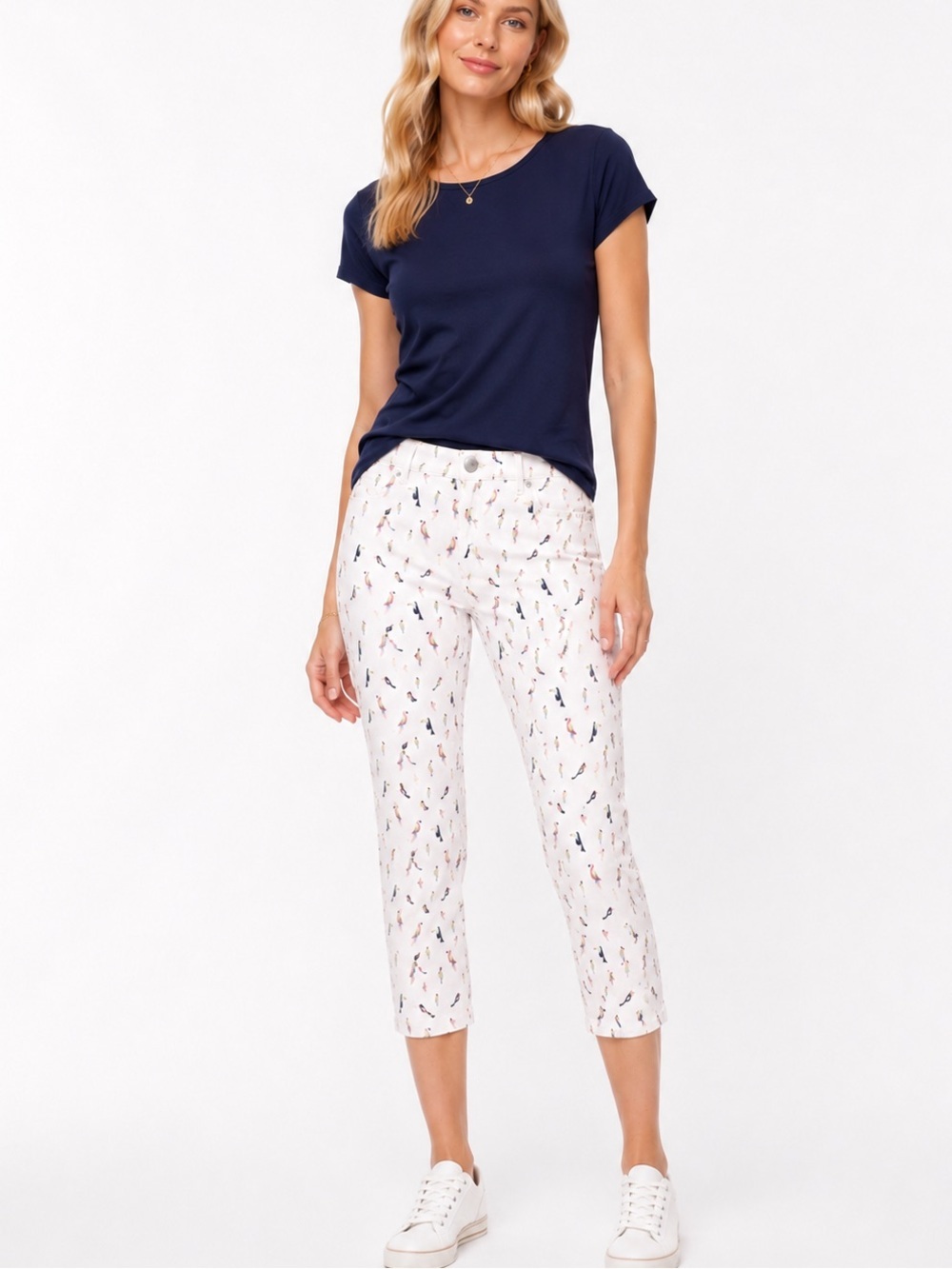 Talbots White Bird Parrot Print Crop Jeans Petite Size 2P